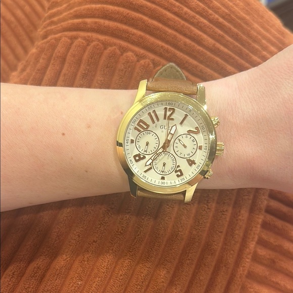GUESS Gold Chronograph Watch with Brown Leather Strap - Picture 8 of 8